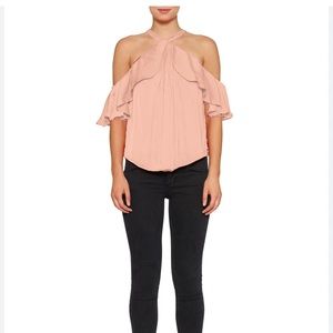 Luxe Deluxe NWT Look Twice Cold Shoulder Ruffle Top in Blush Size 4